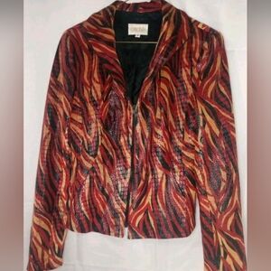 Cache Women's Size 6 Abstract Animal Print Blazer Red Orange Black Textured Jac